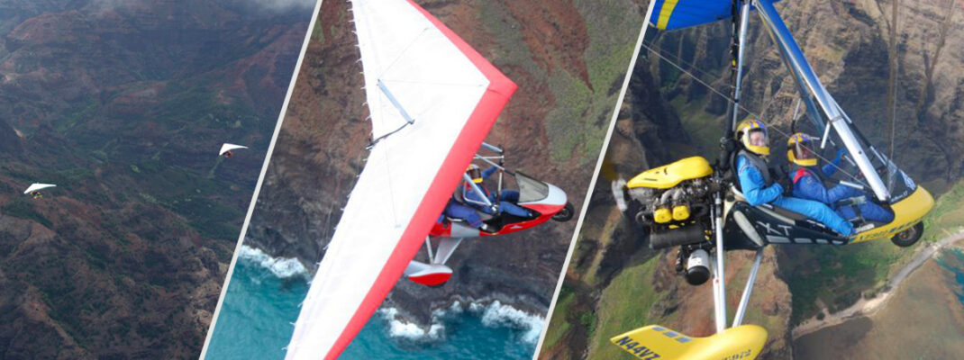 Three photos of LSA flying over Kauai, Hawaii