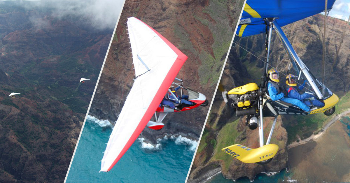 Three photos of LSA flying over Kauai, Hawaii