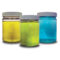 three grades of Avgas in clear jars