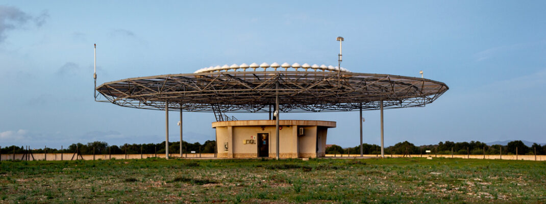 A VOR VHF omnidirectional range ground station with DME for the use of pilots during flights