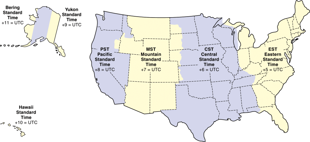 Standard Time Zones in the United States — Click to enlarge!