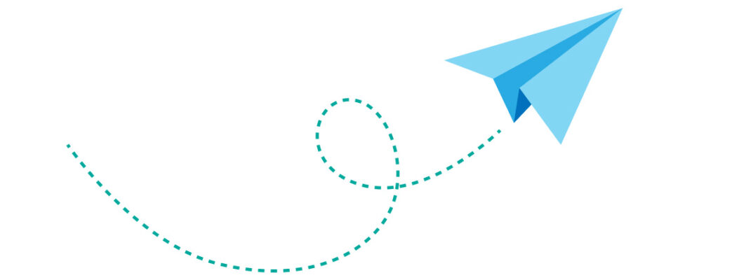 illustration of paper airplane and dashed path line behind.