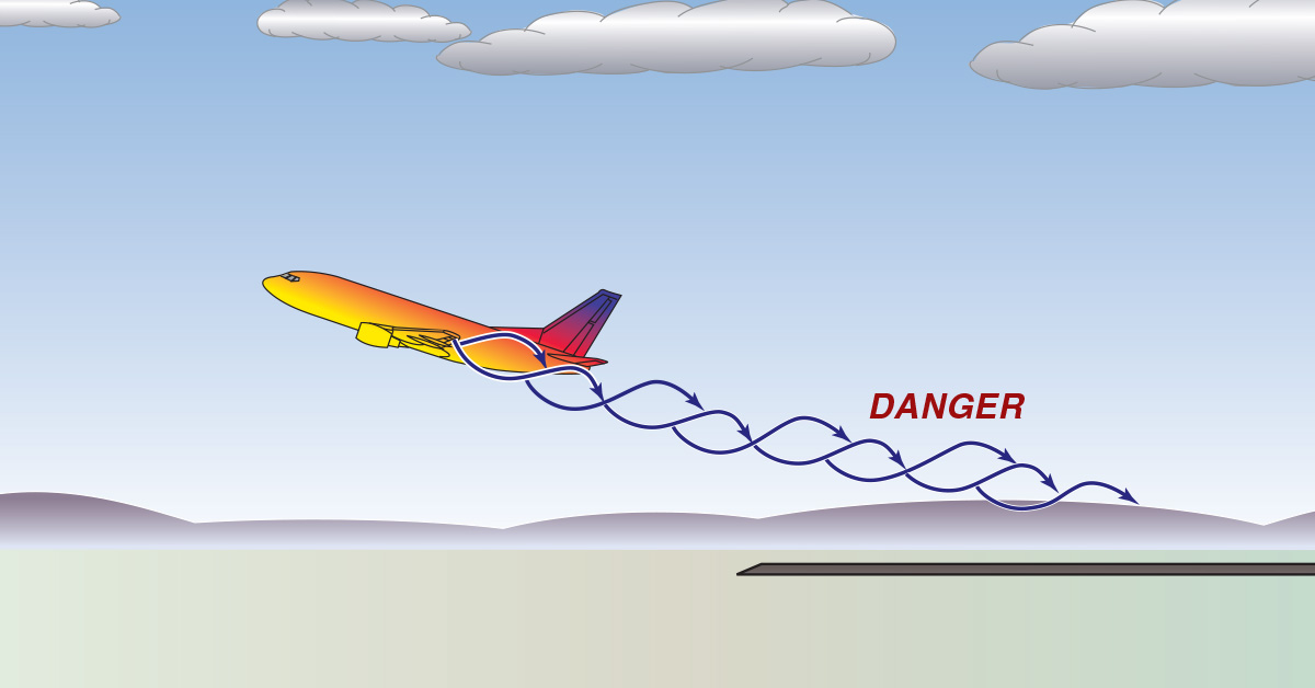 Illustration of plane experiencing wake turbulence