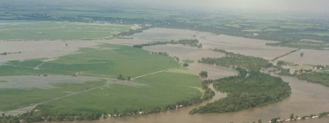 Fog and overcast aerial view with heavy precipitation