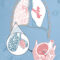 Illustration of lungs and the anatomy of breathing atop oxygen molecules