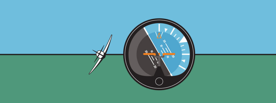 diagram of airplane next to attitude indicator at. unusual attitude