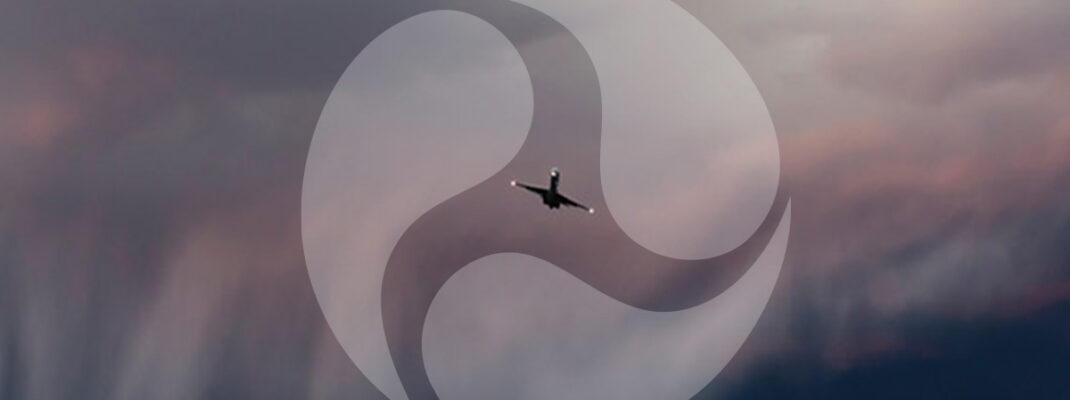 Commercial airplane flying through sky with weather conditions. FAA logo overlays image.