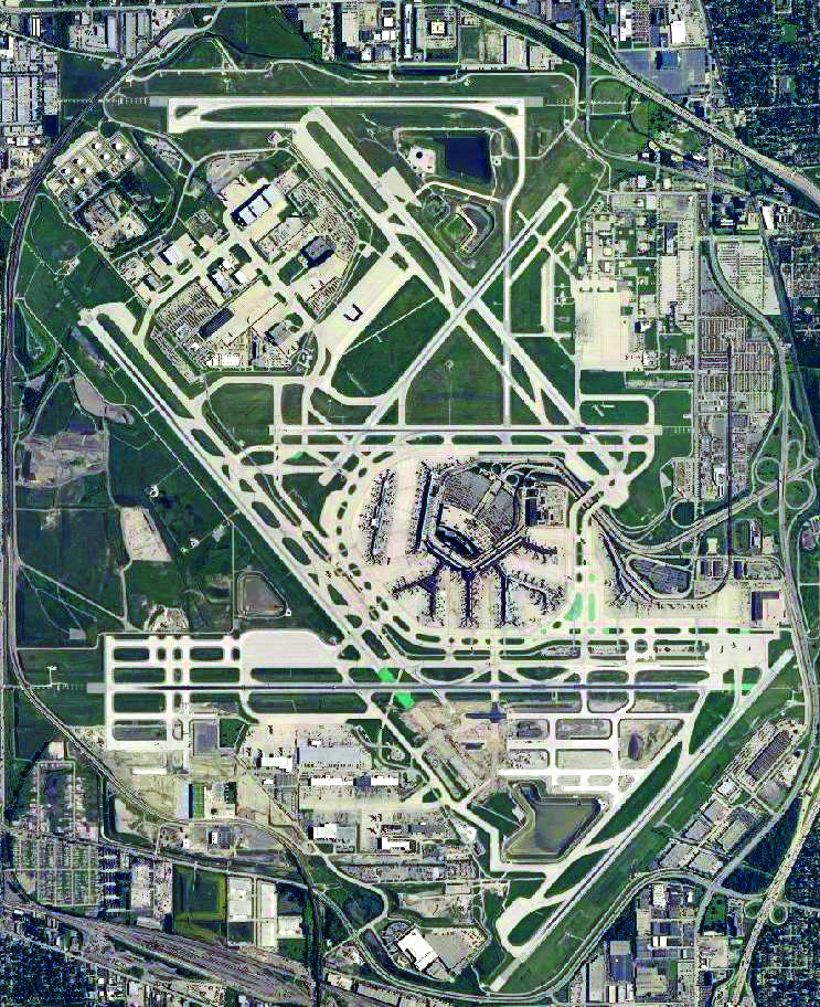 Aerial view of Chicago’s O’Hare International Airport from Illustrated Guide to Flying by Barry Schiff