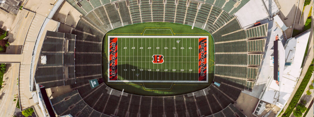 aerial view of the Cincinnati Bengals Paycor Stadium empty before a game