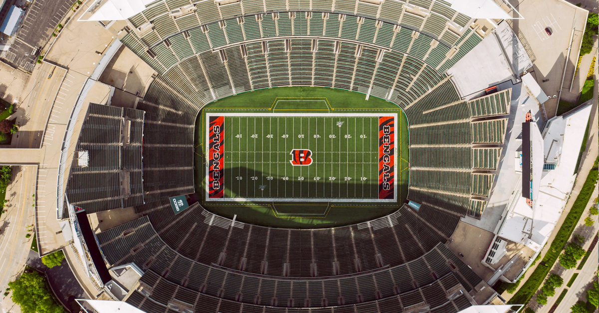 aerial view of the Cincinnati Bengals Paycor Stadium empty before a game