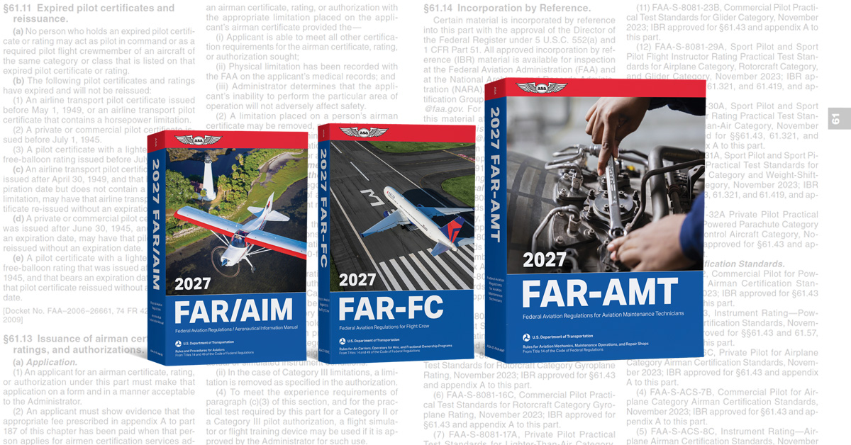 ASA FAR Series books over a page of FAR regulations.